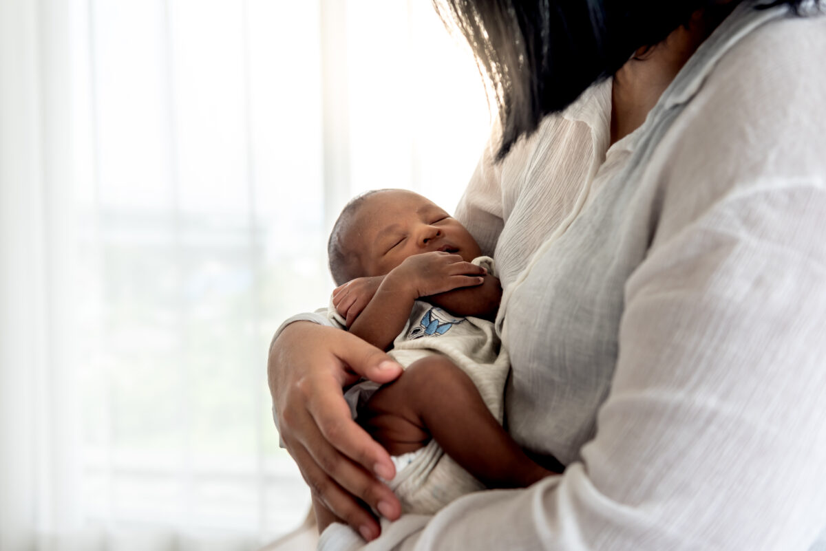 Portrait images of half African half Thai, 12-day-old baby newbo